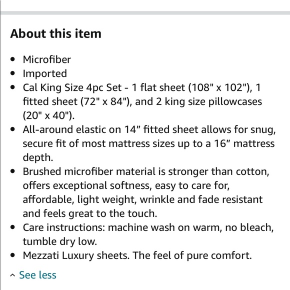 Mezzati Wrinkle Resistant Luxury Linens Bed Sheet Set Ivory California King - Picture 7 of 7